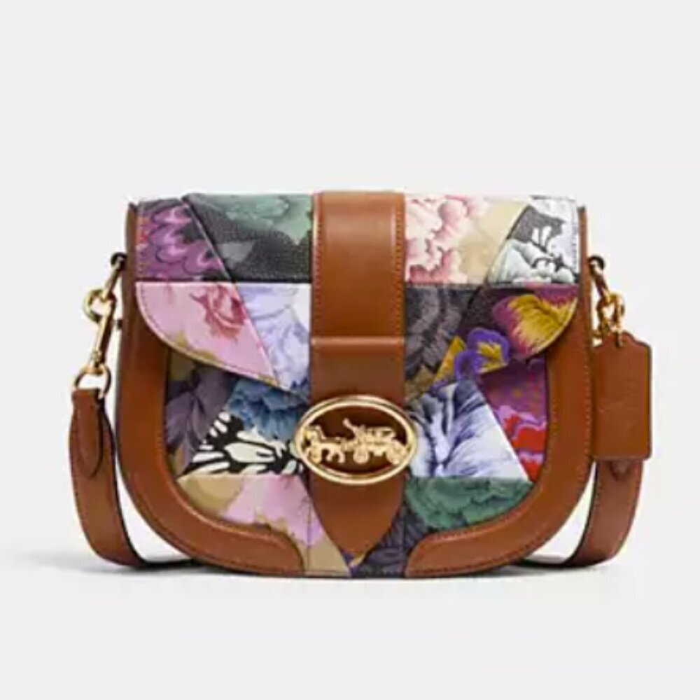 RARE!!  Coach Georgie Saddle Bag With Patchwork Kaffe Fassett Print